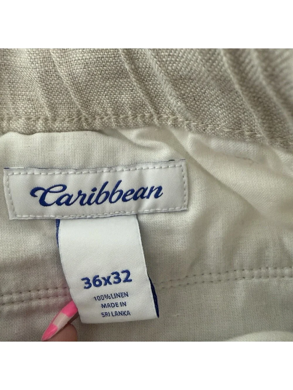 Caribbean Roundtree & Yorke Mens Linen Pants 36 Beige Straight Classic Fit NWT
